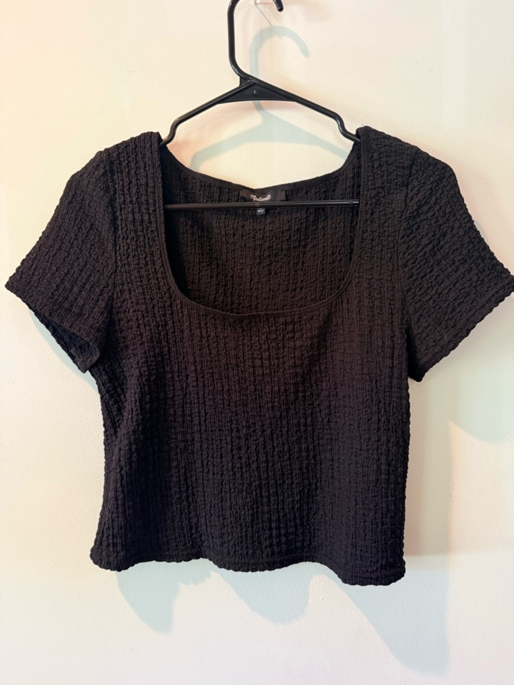 Madewell Black Textured Scoop Short Sleeve Top